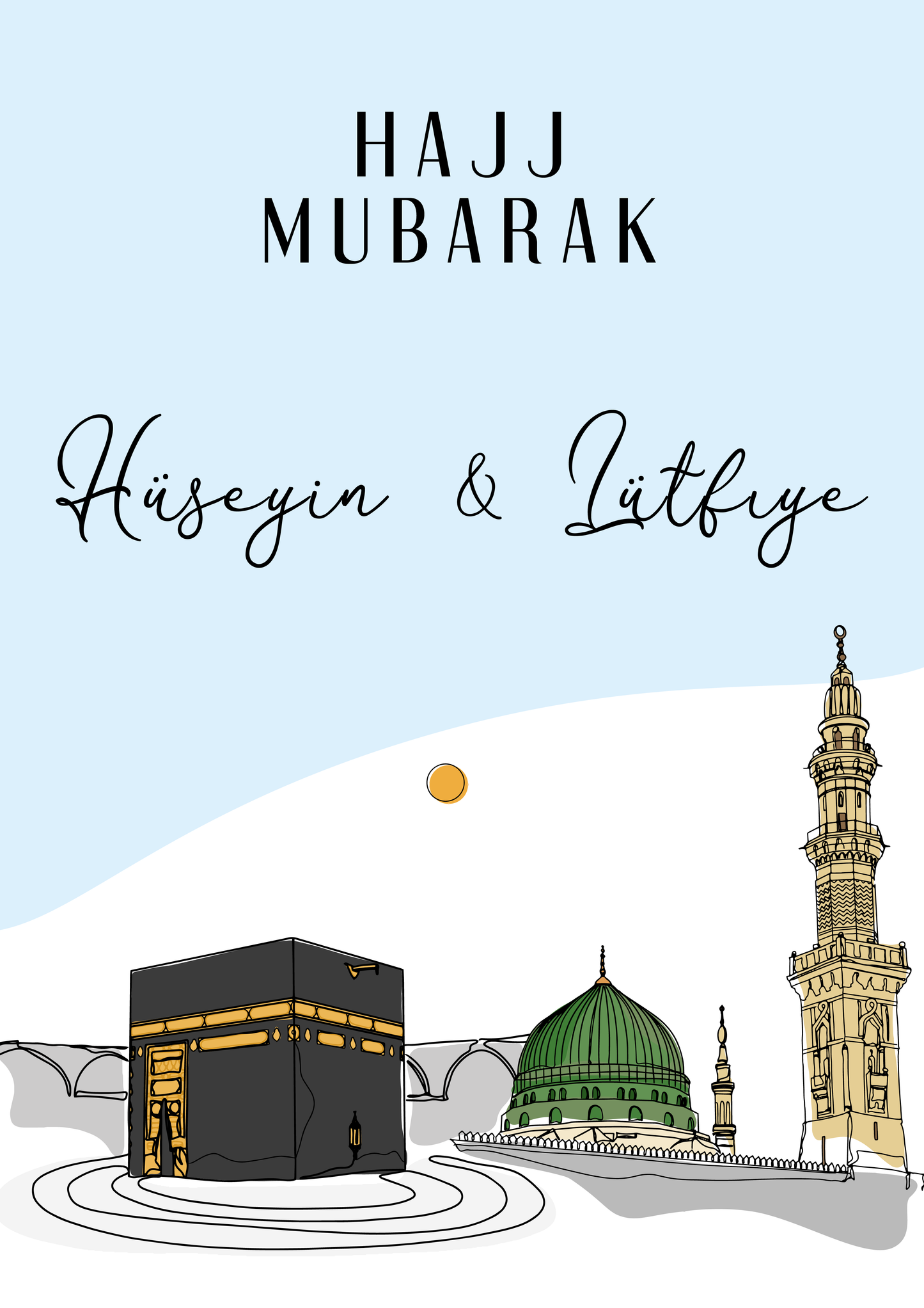 Umrah oder Hajj Mubarak Poster mit Madina und Makkah